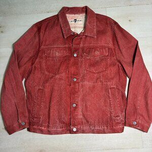 7 For All Mankind Men's Red/Rust Distressed Trucker Jacket Size XL
